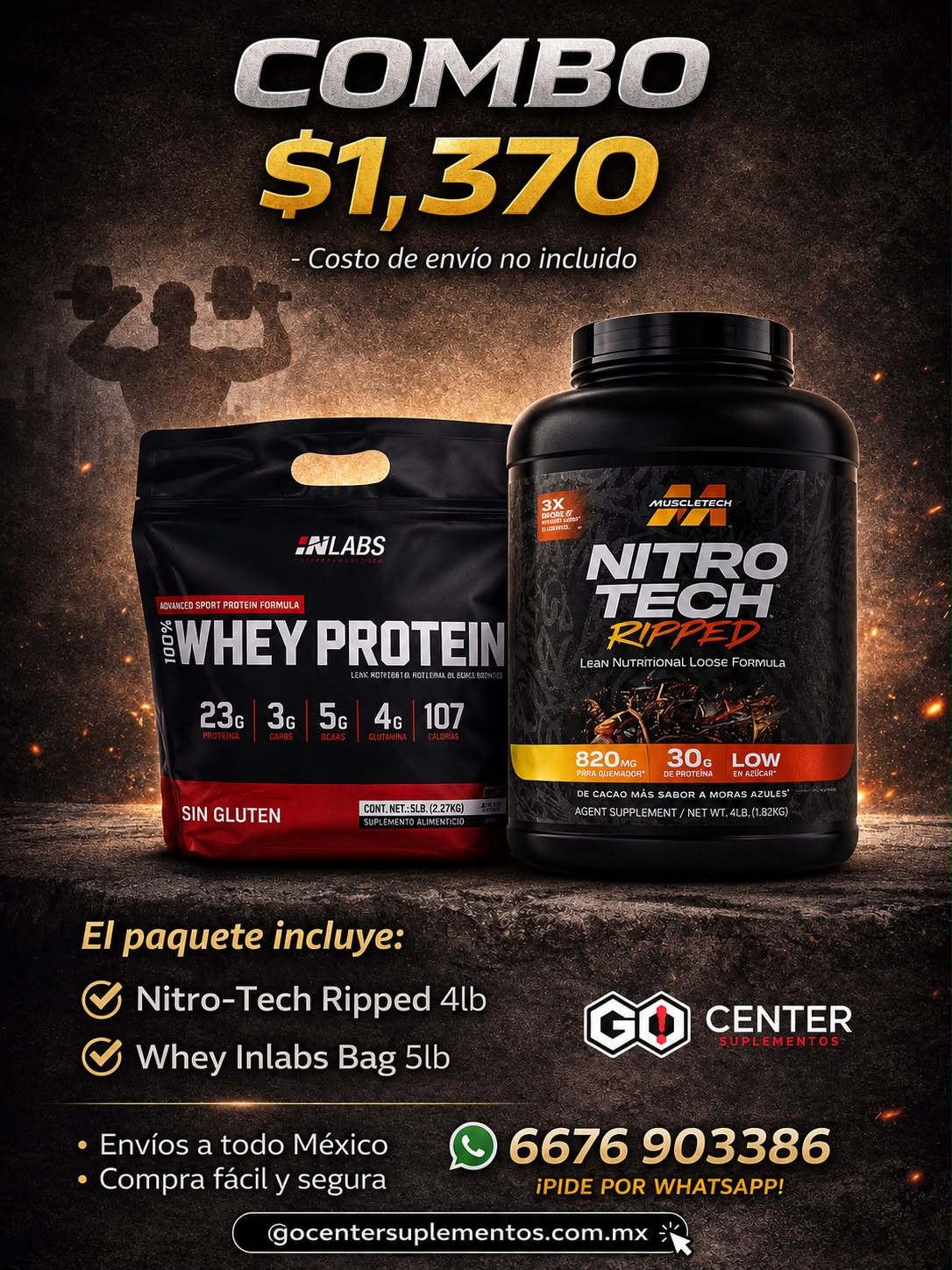 Combo Whey Inlabs y Nitro Tech