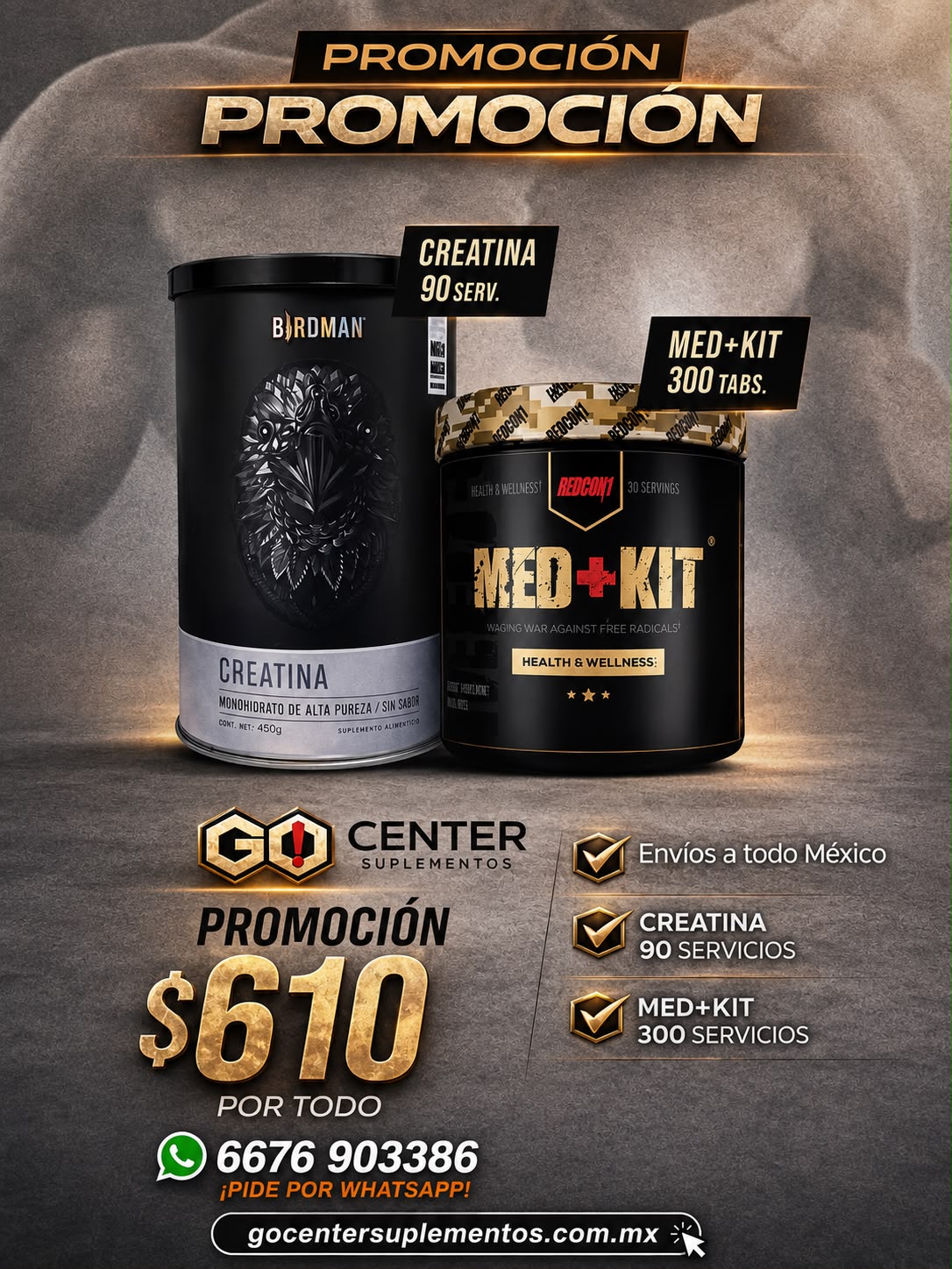 Promocion Creatina Birdman y Med Kit